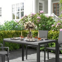Tavolo da Giardino in Rattan PE per 4 Persone con Struttura in Metallo, 120x70x72cm, Grigio