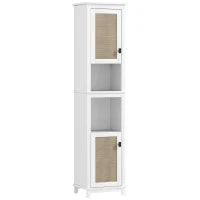 Colonna da Bagno con Ripiani Regolabili 2 Porte con Frontale in Rattan e 2 Compartimenti 40x30x167,5 cm Bianco
