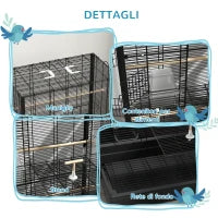 Gabbia per Uccelli con Vassoio Estraibile e Posatoi, Voliera per Pappagalli, 61x36.5x98cm, Nero