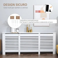 Mobile Copricalorifero Larghezza Regolabile e Mensola Superiore in MDF e Legno, 140-202x19x82.5cm, Bianco