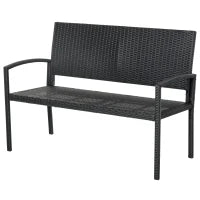 Panchina da Giardino ed Esterno in Rattan, Panca in Rattan Nero 2 Posti, 122x60x85cm