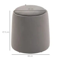 Pouf Contenitore in Velluto 2 in 1 Convertibile in Tavolino da Caffè, Ø44x47.5cm, Grigio