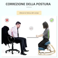 Sedia Ergonomica con Inginocchiatoio in Legno di Betulla e Cuscino, 51x69x58cm, Blu