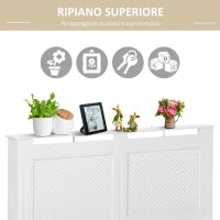 Copritermosifone in Legno MDF, Copertura per Termosifone Moderna con Ripiano Superiore Verniciato Bianco, 151.5x82x19 cm