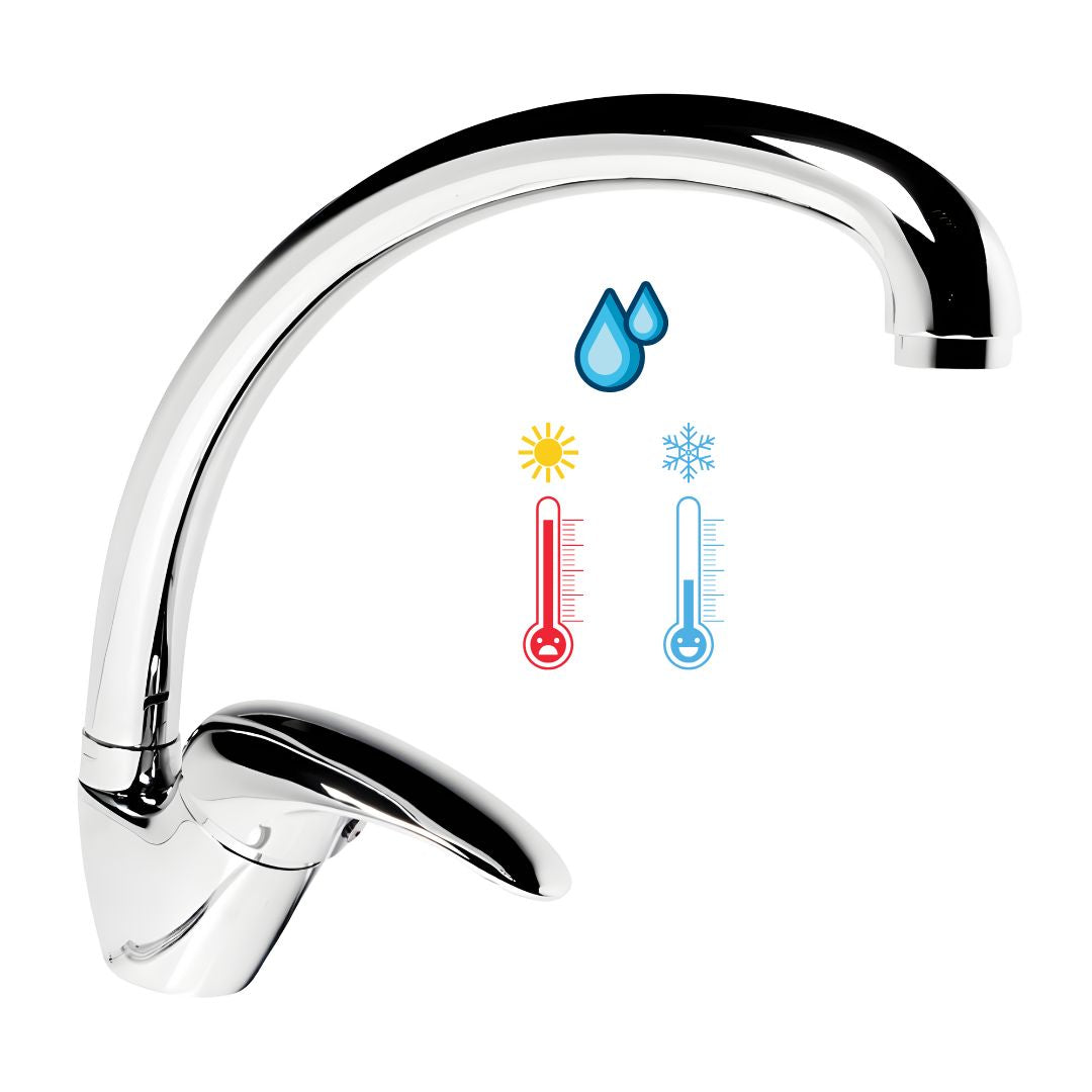 Miscelatore monoforo ottone per lavello cucina maiorca erogazione orientabile *** finitura- cromo lucido, confezione 1