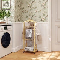 Servomuto 4 in 1 a Rotelle con 2 Aste, Vassoio Svuota Tasche e Ripiano per Scarpe, in Bambù, 47x33.7x105.5 cm