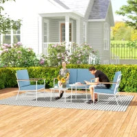 Set da Esterno con Divano 2 Posti, 2 Poltrone e 2 Tavolini da Caffè in Vetro, Azzurro