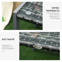 Tavolino da Caffè da Giardino Piano in Vetro Temperato in Rattan Alluminio 50 x 49,5 x 50 cm