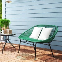 Panchina da Giardino da 2 Posti in Acciaio e Corda in Resina con 2 Cuscini, 132L x 72l x 83H cm, Verde Scuro