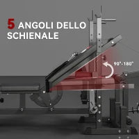 Panca da Palestra Regolabile con Supporto per Bilanciere, in Acciaio e PU, 210x110x103-123 cm, Nero