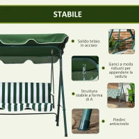 Dondolo da Giardino 3 Posti in Acciaio e Teslin con Tetto Parasole, 172x110x153 cm, Bianco e Verde