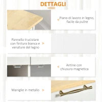 Carrello da Cucina Multiuso con 4 Ruote, in Legno Bianco, 67x48x86.5cm