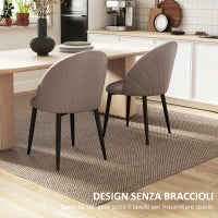 Set 2 Sedie da Pranzo in Pelle PU con Gambe in Metallo e Schienale a Conchiglia, Marrone