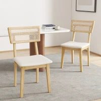 Set di 2 sedie da sala da pranzo con schienale effetto rattan, telaio in legno, Legno naturale