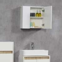 kleankin Armadio a Specchio da Bagno in Truciolato e Vetro con 4 Ripiani Regolabili e Design a Muro, 48x15x45 cm, Bianco
