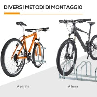 Rastrelliera Portabiciclette Parcheggio per 6 Biciclette in Acciaio, 179x33x27 cm, Argento