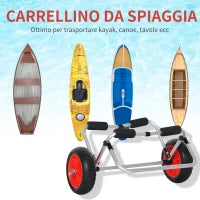 Carrellino da Spiaggia Pieghevole per Kayak e Canoa con Paraurti, in Alluminio e NBR, 70x40x42 cm
