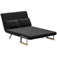 Divano Letto 3 in 1 in Tessuto Effetto Velluto con Schienale Regolabile e 2 Cuscini, 102x73x81 cm, Nero