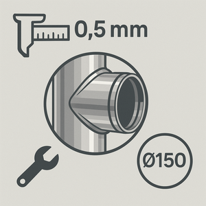 Raccordo t 90° mono parete acciaio inox sp. 0,5 mm collegamento canna fumaria *** misura Ø 150 mm, confezione 1