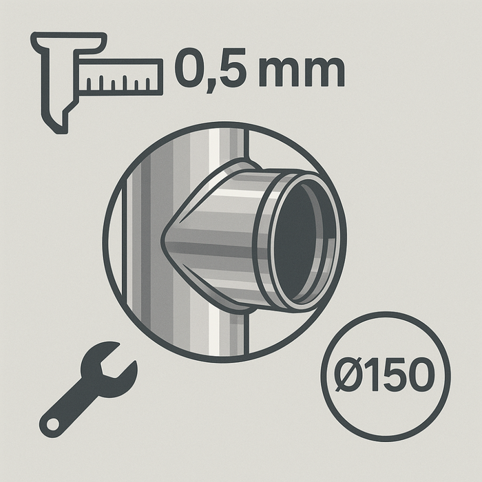 Raccordo t 90° mono parete acciaio inox sp. 0,5 mm collegamento canna fumaria *** misura Ø 150 mm, confezione 1