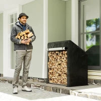 Portalegna da Esterno in Acciaio Rinforzato con Copertura Impermeabile, 100x60x110 cm, Nero