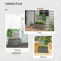 Fioriera con Grigliato per Rampicanti con 3 Vasi in Acciaio e Rattan PE, 84x30x107cm, Grigio