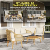 Set da Giardino 4 Pezzi con Divano 3 Posti, 2 Poltrone e Tavolino Basso in Rattan PE e Acciaio Multicolore