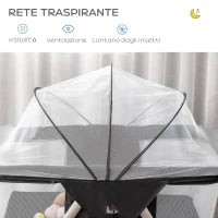 Culla da Campeggio 2 in 1 Pieghevole con Lettino a Dondolo e Zanzariera Età 0-6 Mesi, 59x55x67-69 cm, Nero