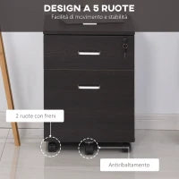 Schedario da Ufficio Cassettiera Per Scrivania in Legno, 2 Cassetti, Serratura con 2 Chiavi, Nero, 40x45x55.6cm