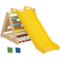 Gioco Arrampicata Bambini con Triangolo Montessori 5 in 1 con Corda, Scivolo e Sacchi, in Legno, 119x63x61 cm
