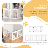 Cancellino per Cani taglia Piccola Pieghevole con Piedini Rimovibili, Cancelletto di Sicurezza in Legno di Pino, 204x30x61 cm, Bianco