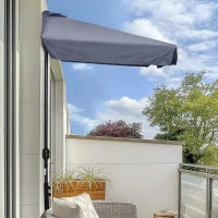 Ombrellone Semicircolare da Parete 2.5x2.3m, con Apertura a Manovella, in Metallo e Poliestere, Grigio