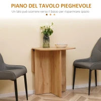 Tavolo da Pranzo Pieghevole Salvaspazio in Legno, 90x60x74cm, Quercia