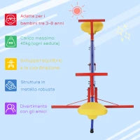 Altalena per Bambini Doppia a Bilico Girevole a 360° in Metallo e PP, Età 3-8 Anni, 182x77x63cm Multicolore