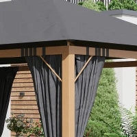 Pergola Rettangolare da Giardino con Tende e Tetto in Poliestere, 4 x 3 m, Struttura in Alluminio, Grigio Scuro