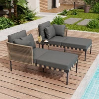 Divano da giardino modulare e rimovibile, Tavolino da caffè in vetro temperato, Grigio e Marrone