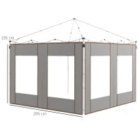 Set 2 Pareti per Gazebo 3x6m e 3x3 m in Tessuto Oxford con Finestre e Cerniere, 295x195cm, Grigio