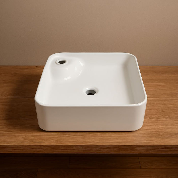 Lavabo d'appoggio ceramica bianco quadrato lavandino arredo bagno cm 43x43x12
