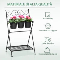 Portapiante in Metallo Pieghevole con 3 Vasi e Ripiano Inferiore per Casa e Giardino, 47x37x78.5cm, Nero