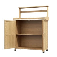 Tavolo da Giardino con Armadio e Scaffali con Piedini Antiscivolo in Legno di Abete, Giallo