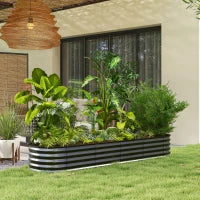 Fioriera Rialzata Quadrata da Giardino in Acciaio Modulabile per Verdure, Piante, Fiori, 240 x 62 x 30cm, Nero