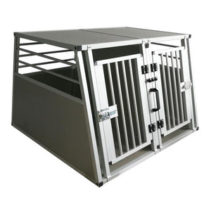 Trasportino per cani da auto doppio large gabbia in alluminio per animali doppia porta