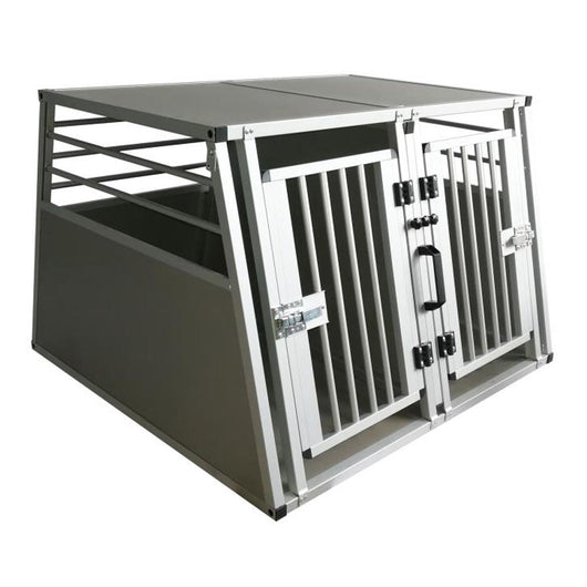 Trasportino per cani da auto doppio large gabbia in alluminio per animali doppia porta