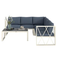 Salotto da Giardino Angolare con Poltrona Reclinabile, 2 Divanetti con Cuscini e Tavolino, Grigio