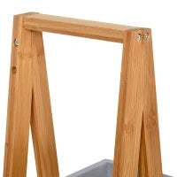 Scaffale Salvaspazio da Bagno in MDF e Bambù, Forma a Piramide con 3 Mensole, Color Legno e Grigio, 30x18x81cm