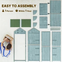 Casetta da Giardino Porta Attrezzi in Legno con 3 Ripiani, 77x54.2x179cm, Blu