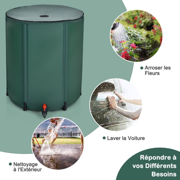 Raccolta acqua piovana pieghevole 225 litri con rubinetto riserva acqua piovana diametro 60 x 80 cm botte acqua piovana in PVC verde 20_0007389