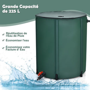 Raccolta acqua piovana pieghevole 225 litri con rubinetto riserva acqua piovana diametro 60 x 80 cm botte acqua piovana in PVC verde 20_0007389