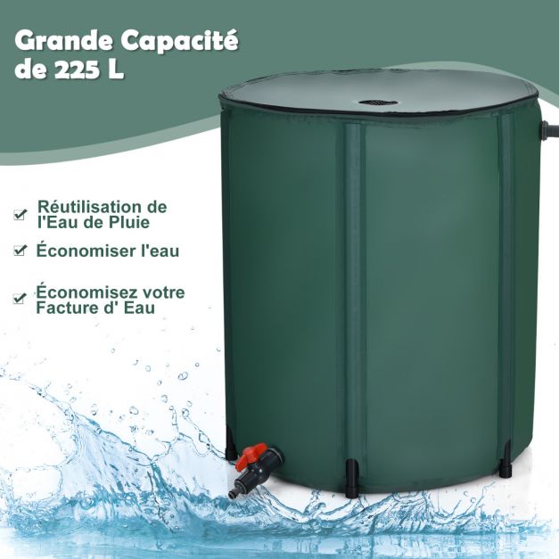 Raccolta acqua piovana pieghevole 225 litri con rubinetto riserva acqua piovana diametro 60 x 80 cm botte acqua piovana in PVC verde 20_0007389