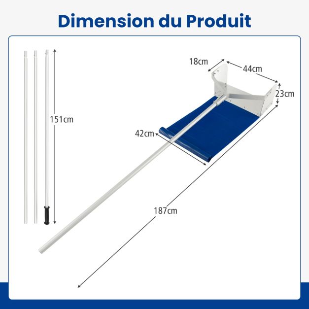 Rastrello da neve da tetto con 4 aste Lunghezza massima 624 cm Rimozione neve da tetto in alluminio per garage per veicoli domestici 20_0006806
